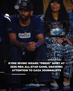 Kyrie Irving Wears “PRESS” Shirt at 2026 NBA All-Star Game, Drawing Attention to Gaza Journalists