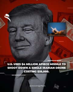 US uses $4 million apiece missile to shoot down a single Iranian drone costing $35,000.